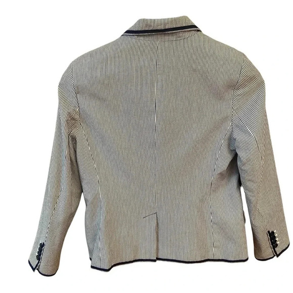 Talbots Seersucker White And Navy Blazer Size 12 Classic Career Interview Preppy - Picture 3 of 12